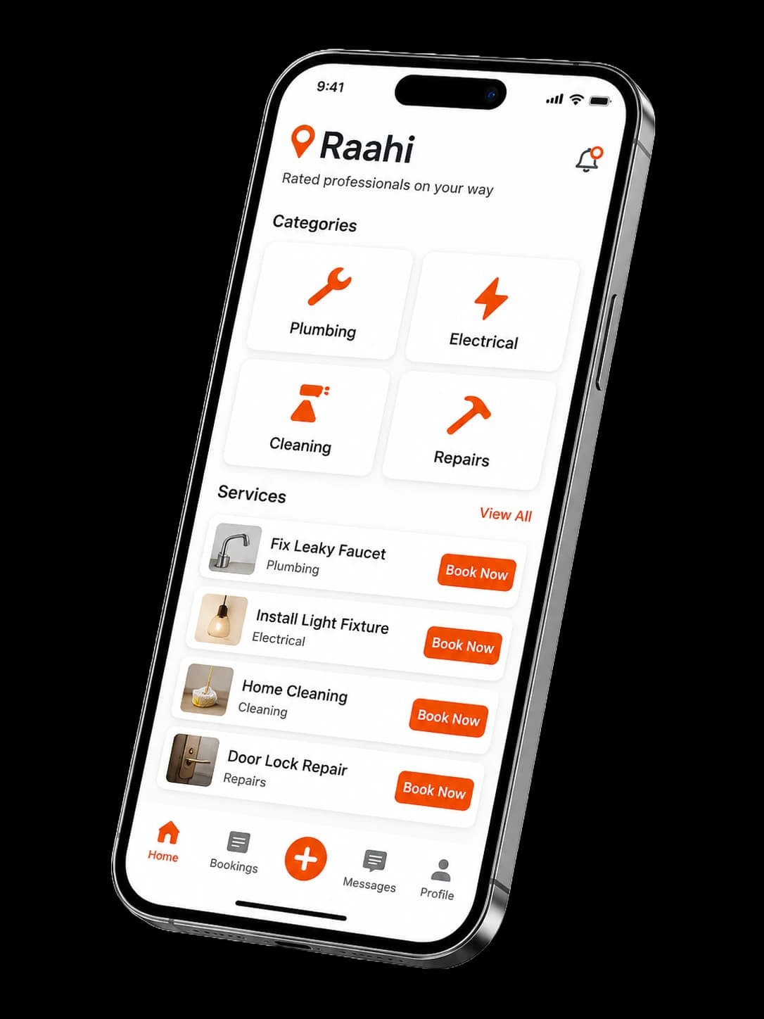 Raahi App mobile app screenshot - blue collar services marketplace in India